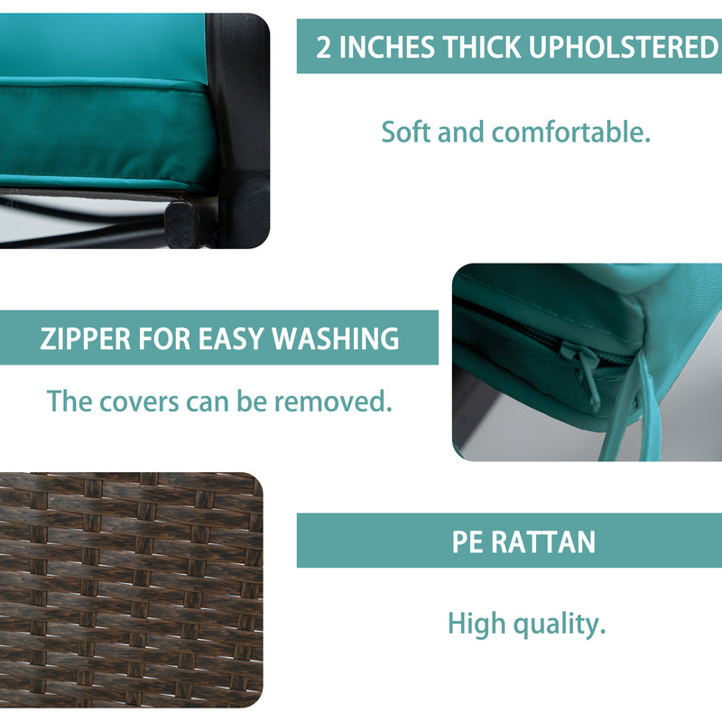 Outdoor Rocking Chair Features - Comfort and Durability
Outdoor rocking chair details showcasing a 2 - inch thick upholstered seat for comfort, a zipper for easy cover removal and washing, and high - quality PE rattan material. Keywords: outdoor rocking chair, 2 - inch upholstery, zipper for washing, PE rattan