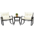 Outdoor Rocking Chair Set with Cream - colored Cushions
An outdoor rocking chair set featuring cream - colored cushions, accompanied by a small black side table decorated with a potted plant and cups. Keywords: outdoor rocking chair set, cream - colored cushions, side table