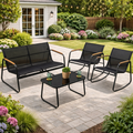 Kozyard 4-piece patio conversation set, outdoor furniture with loveseat, rocking chairs and coffee table, ergonomic curved design, breathable textilene fabric & rust-resistant metal frame, ideal for front yard relaxation
