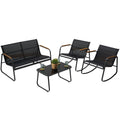 Kozyard Rocking Chair Set, Outdoor Rocking Bistro Set with Wooden Armrests, Outdoor Patio Furniture Set with Glass Table for Lawn, Porch, Yard, Garden, Balcony, Poolside