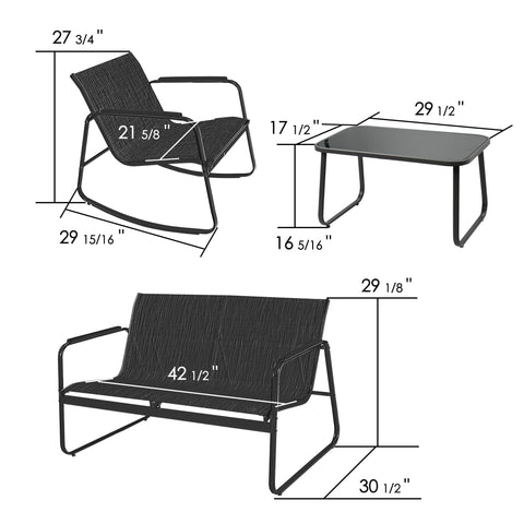 Kozyard Rocking Chair Set Outdoor Rocking Bistro Set with Wooden Armrests, Outdoor Patio Furniture Set with Glass Table