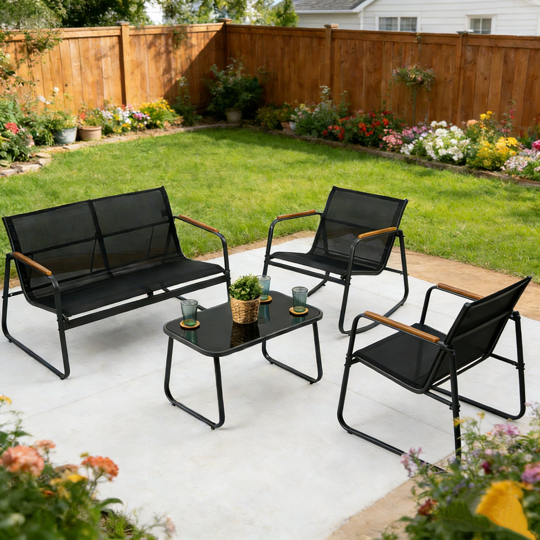 Kozyard 4-Piece Outdoor Patio Furniture Set with Textilene Chairs