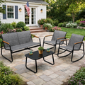 Kozyard 4-piece patio conversation set, outdoor furniture with loveseat, rocking chairs and coffee table, ergonomic curved design, breathable textilene fabric & rust-resistant metal frame, ideal for front yard relaxation
