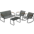  Modern Outdoor Patio Furniture Set with Sofa, Chairs, and Coffee Table
Alt Text: Modern outdoor patio furniture set featuring a grey sofa, two rocking chairs with wooden armrests, and a sleek black coffee table, perfect for garden or backyard relaxation.
Keywords: outdoor furniture, patio set, modern sofa, rocking chairs, coffee table, garden decor, backyard seating