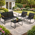 kozyard 4-Piece Outdoor Patio Conversation Set, Textilene Loveseat & Rocking Chairs with Glass Coffee Table, Rust-Proof Steel Frame & Weather-Resistant Furniture for Backyard Relaxation
