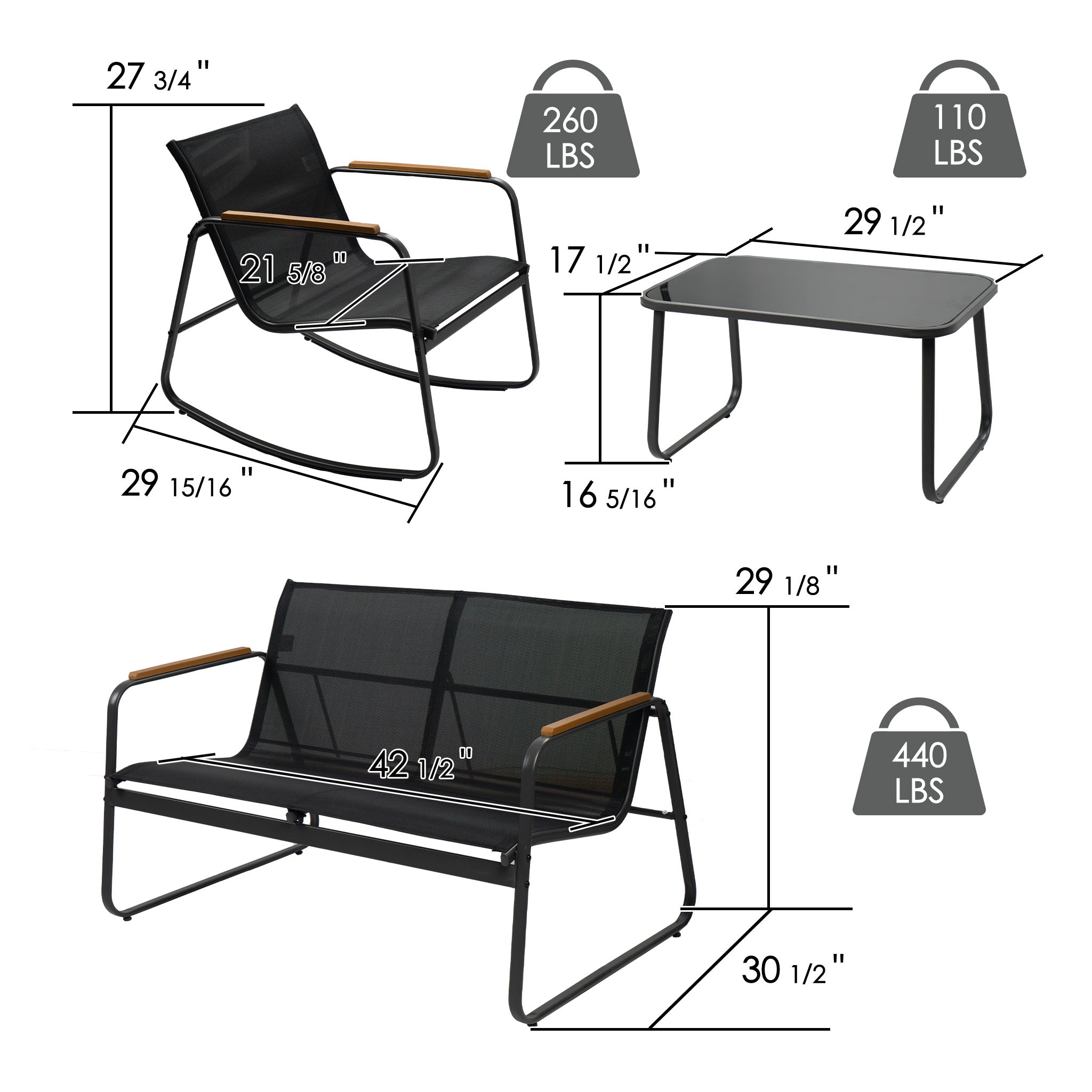 Kozyard 4-Piece Outdoor Patio Furniture Set with Textilene Chairs