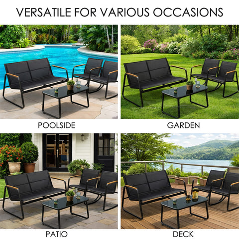 kozyard Versatile 4-Piece Patio Set, Perfect for Poolside, Garden, Patio & Deck, Textilene Loveseat & Rocking Chairs with Tempered Glass Table, All-Weather Outdoor Furniture
