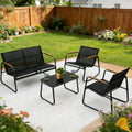 kozyard 4-Piece Outdoor Conversation Set, Textilene Seating with Teak-Colored Armrests & Glass Coffee Table, Rust-Proof Steel Frame for Garden, Patio & Backyard Gatherings
