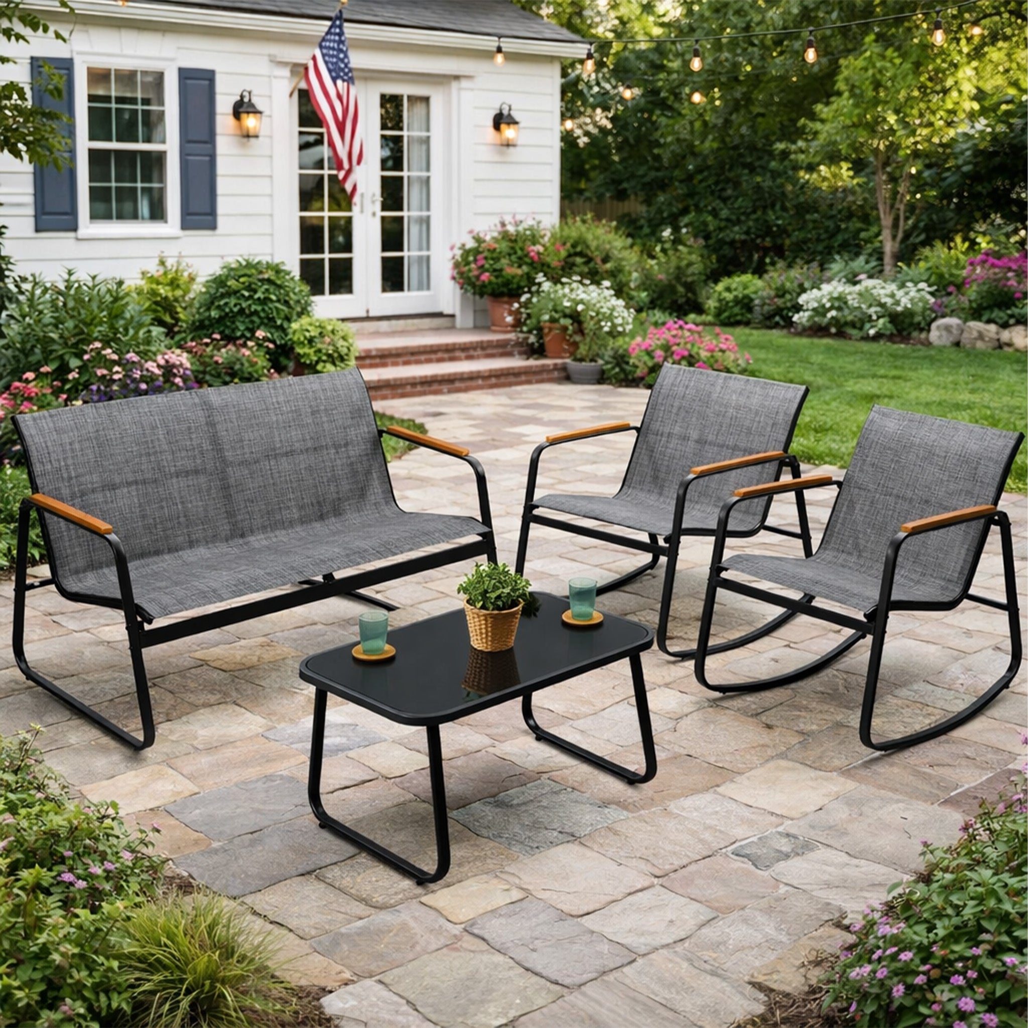 Kozyard 4-Piece Outdoor Patio Furniture Set with Textilene Chairs