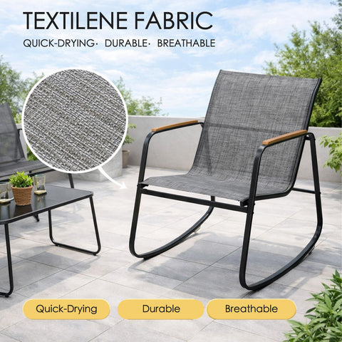 kozyard Outdoor Rocking Chair, Quick-Drying Breathable Textilene Fabric, Durable & Mesh Weave Design, Part of 4-Piece Patio Conversation Set with Glass Table
