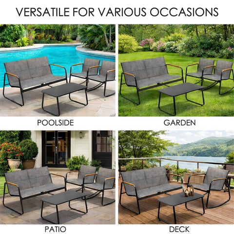 kozyard Versatile 4-Piece Patio Set, Perfect for Poolside, Garden, Patio & Deck, Textilene Loveseat & Rocking Chairs with Tempered Glass Table, All-Weather Outdoor Furniture
