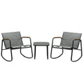 Kozyard Rocking Chair Set, Outdoor Rocking Bistro Set with Wooden Armrests, Outdoor Patio Furniture Set with Glass Table for Lawn, Porch, Yard, Garden, Balcony, Poolside