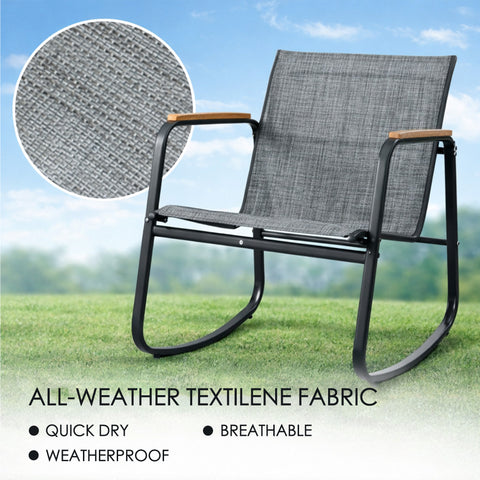 kozyard Outdoor Rocking Chair, Quick-Dry Breathable Textilene Fabric, Weatherproof & Mesh Weave Design, Part of 3-Piece Patio Bistro Set with Glass Table
