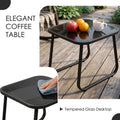 kozyard Patio Side Table, Elegant Tempered Glass Desktop Easy to Clean, Sturdy Metal Frame, Part of 3-Piece Outdoor Rocking Bistro Set with Textilene Chairs
