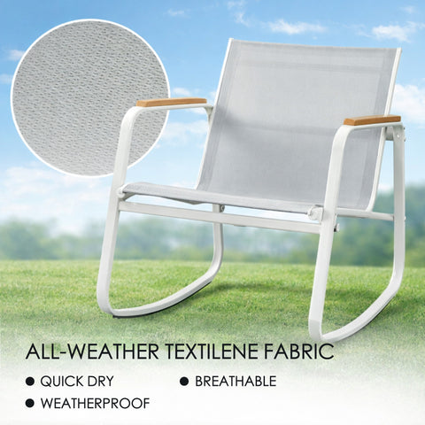 kozyard Outdoor Rocking Chair, Quick-Dry Breathable Textilene Fabric, Weatherproof & Mesh Weave Design, Part of 3-Piece Patio Bistro Set with Glass Table
