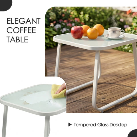 kozyard Patio Side Table, Elegant Tempered Glass Desktop Easy to Clean, Sturdy Metal Frame, Part of 3-Piece Outdoor Rocking Bistro Set with Textilene Chairs