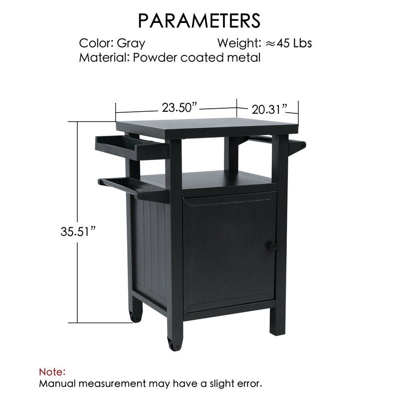 Kozyard BBQ Grill Storage Cart/Bin, Grill Carts Outdoor Storage Cabinet with Wheels, Metal Grill Table Kitchen Dining Table Cooking Prep BBQ Table for Patio Island Home Party Bar (Grey)
