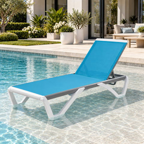 Kozyard Outdoor Chaise Lounge Chair, Full Flat Adjustable Patio Lounger with Aluminum Frame & Resin Legs, Textilene Fabric for Poolside, Backyard & Beach
