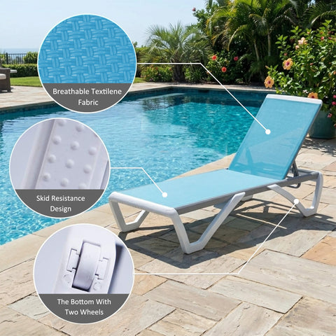 KOZYARD Outdoor Pool Chair, Skid Resistance Design, Breathable Textilene, Built-in Wheels for Easy Mobility, 2-Wheel Base
