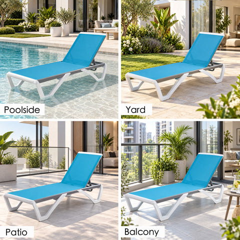 Kozyard Outdoor Chaise Lounge Chair, Full Flat Adjustable Patio Lounger with Aluminum Frame & Resin Legs, Textilene Fabric for Poolside, Backyard & Beach