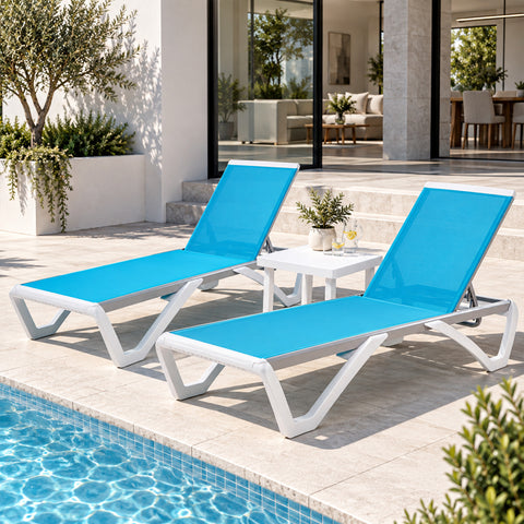 Kozyard Outdoor Chaise Lounge Chair, Full Flat Adjustable Patio Lounger with Aluminum Frame & Resin Legs, Textilene Fabric for Poolside, Backyard & Beach