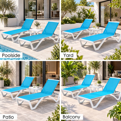 Kozyard Outdoor Chaise Lounge Chair, Full Flat Adjustable Patio Lounger with Aluminum Frame & Resin Legs, Textilene Fabric for Poolside, Backyard & Beach