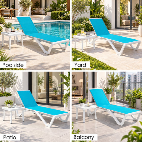 Kozyard Outdoor Chaise Lounge Chair, Full Flat Adjustable Patio Lounger with Aluminum Frame & Resin Legs, Textilene Fabric for Poolside, Backyard & Beach