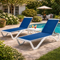 KOZYARD Patio Lounge Chair, 800g Textilene Fabric, Weather-Resistant for Poolside, Modern White & Blue Design, 350lbs Load Capacity
