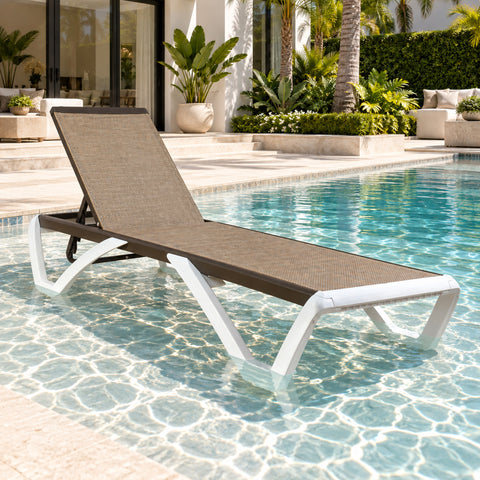 Kozyard Outdoor Chaise Lounge Chair, Full Flat Adjustable Patio Lounger with Aluminum Frame & Resin Legs, Textilene Fabric for Poolside, Backyard & Beach