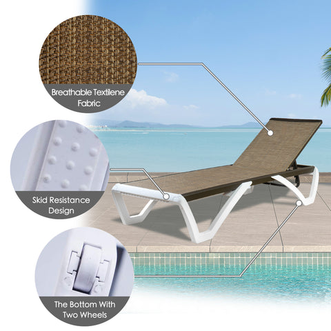 KOZYARD Outdoor Pool Chair, Skid Resistance Design, Breathable Textilene, Built-in Wheels for Easy Mobility, 2-Wheel Base
