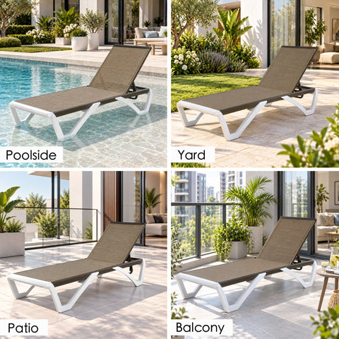 Kozyard Outdoor Chaise Lounge Chair, Full Flat Adjustable Patio Lounger with Aluminum Frame & Resin Legs, Textilene Fabric for Poolside, Backyard & Beach