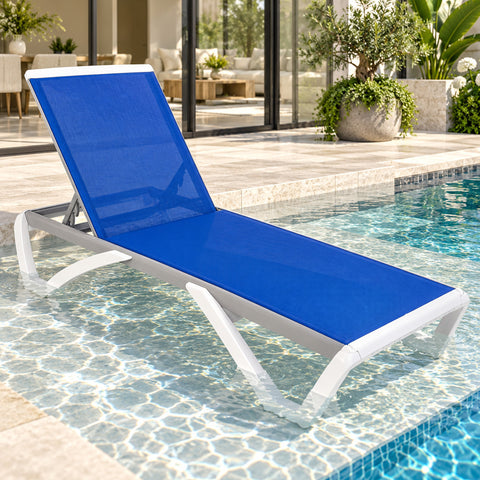 Kozyard Outdoor Chaise Lounge Chair, Full Flat Adjustable Patio Lounger with Aluminum Frame & Resin Legs, Textilene Fabric for Poolside, Backyard & Beach