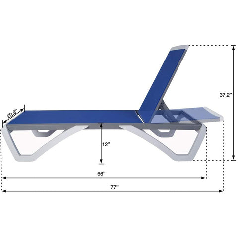 Kozyard Outdoor Chaise Lounge, Aluminum Frame Polypropylene Resin Legs and Textilene Fabric 5 Adjustable Backrest
