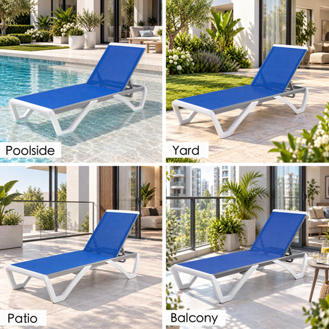 Kozyard Outdoor Chaise Lounge Chair, Full Flat Adjustable Patio Lounger with Aluminum Frame & Resin Legs, Textilene Fabric for Poolside, Backyard & Beach