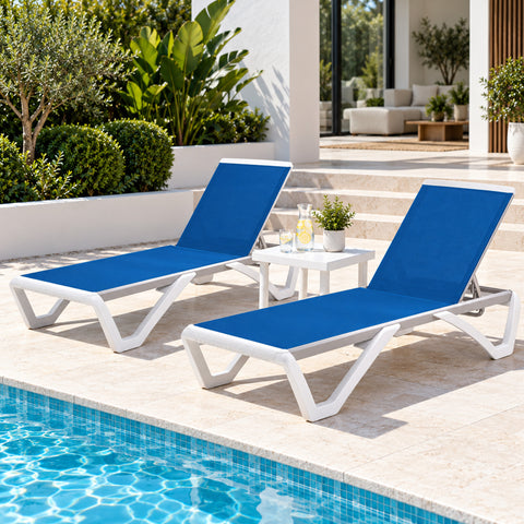Kozyard Outdoor Chaise Lounge Chair, Full Flat Adjustable Patio Lounger with Aluminum Frame & Resin Legs, Textilene Fabric for Poolside, Backyard & Beach