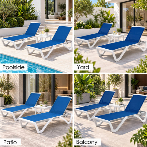 Kozyard Outdoor Chaise Lounge Chair, Full Flat Adjustable Patio Lounger with Aluminum Frame & Resin Legs, Textilene Fabric for Poolside, Backyard & Beach