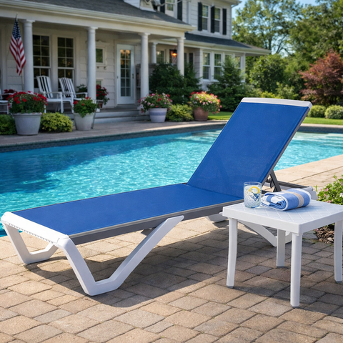 Kozyard Outdoor Chaise Lounge Chair, Full Flat Adjustable Patio Lounger with Aluminum Frame & Resin Legs, Textilene Fabric for Poolside, Backyard & Beach