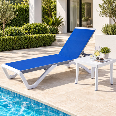 Kozyard Outdoor Chaise Lounge Chair, Full Flat Adjustable Patio Lounger with Aluminum Frame & Resin Legs, Textilene Fabric for Poolside, Backyard & Beach