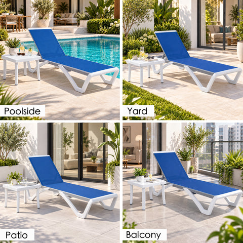 Kozyard Outdoor Chaise Lounge Chair, Full Flat Adjustable Patio Lounger with Aluminum Frame & Resin Legs, Textilene Fabric for Poolside, Backyard & Beach