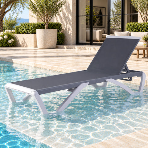 Kozyard Outdoor Chaise Lounge Chair, Full Flat Adjustable Patio Lounger with Aluminum Frame & Resin Legs, Textilene Fabric for Poolside, Backyard & Beach