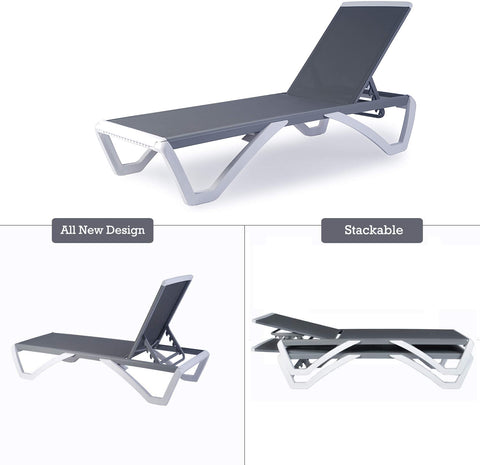 Kozyard Outdoor Chaise Lounge, Aluminum Frame Polypropylene Resin Legs and Textilene Fabric 5 Adjustable Backrest