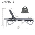Kozyard Outdoor Chaise Lounge Dimensions: 350 lbs weight capacity, adjustable recline; sturdy metal frame & durable Textilene fabric (77” L × 22 3/4” W), suitable for outdoor patio/poolside comfort.