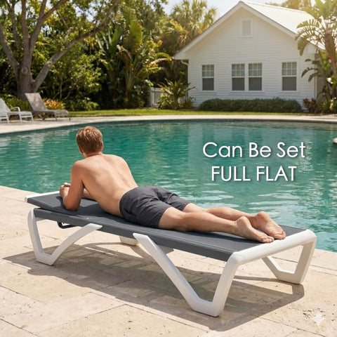 KOZYARD Adjustable Pool Lounge Chair, Full Flat Position for Napping & Sunbathing, Heavy-Duty Textilene Fabric, 6-Level Recline, Weather-Resistant Design, 350lbs Max Load
