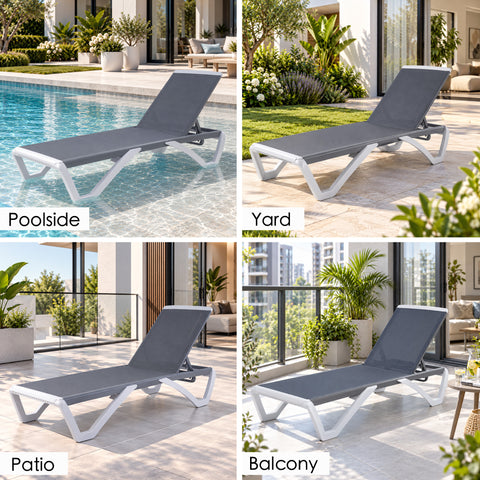 Kozyard Outdoor Chaise Lounge Chair, Full Flat Adjustable Patio Lounger with Aluminum Frame & Resin Legs, Textilene Fabric for Poolside, Backyard & Beach