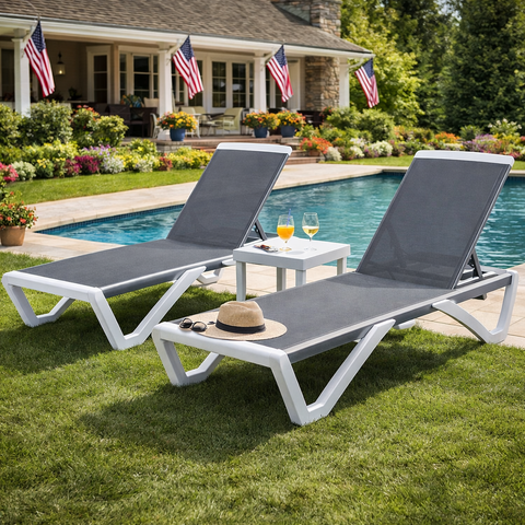 Kozyard Outdoor Patio Lounge Chair Set – Comfortable Outdoor Seating for Poolside Spaces, Includes Lounge Chairs & Side Table, Durable Furniture with Sturdy Frame & Premium Textilene Fabric
