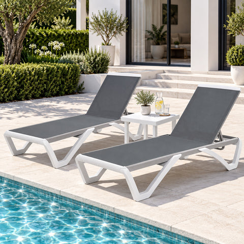 Kozyard Outdoor Chaise Lounge Chair, Full Flat Adjustable Patio Lounger with Aluminum Frame & Resin Legs, Textilene Fabric for Poolside, Backyard & Beach