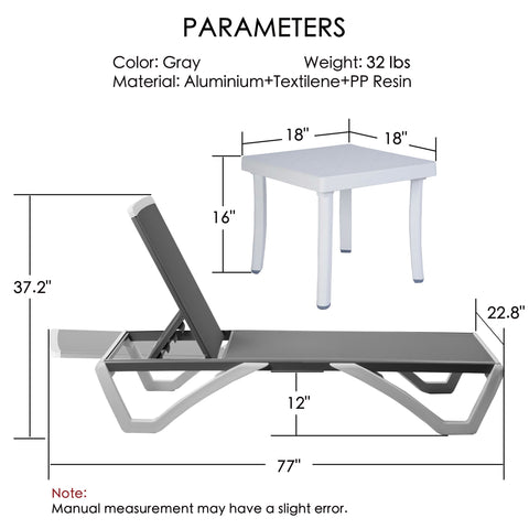 Kozyard Outdoor Chaise Lounge, Aluminum Frame Polypropylene Resin Legs and Textilene Fabric 5 Adjustable Backrest