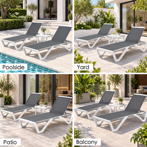 Kozyard Outdoor Chaise Lounge Chair, Full Flat Adjustable Patio Lounger with Aluminum Frame & Resin Legs, Textilene Fabric for Poolside, Backyard & Beach