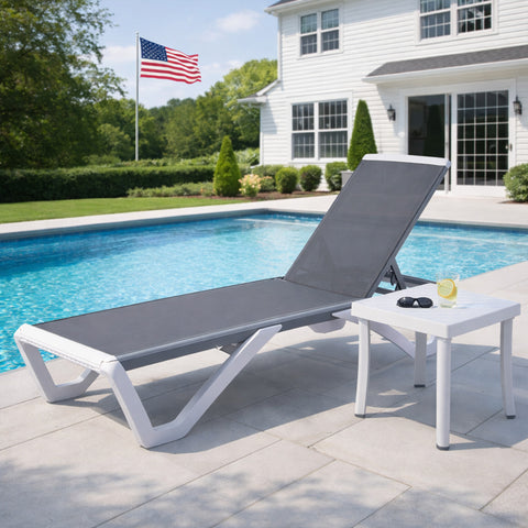 Kozyard Outdoor Chaise Lounge Chair, Full Flat Adjustable Patio Lounger with Aluminum Frame & Resin Legs, Textilene Fabric for Poolside, Backyard & Beach