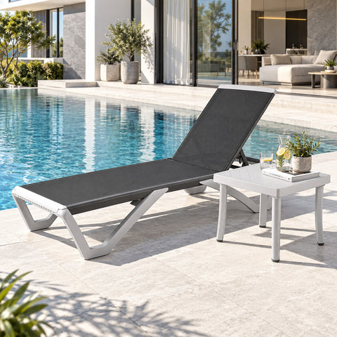 Kozyard Outdoor Chaise Lounge Chair, Full Flat Adjustable Patio Lounger with Aluminum Frame & Resin Legs, Textilene Fabric for Poolside, Backyard & Beach
